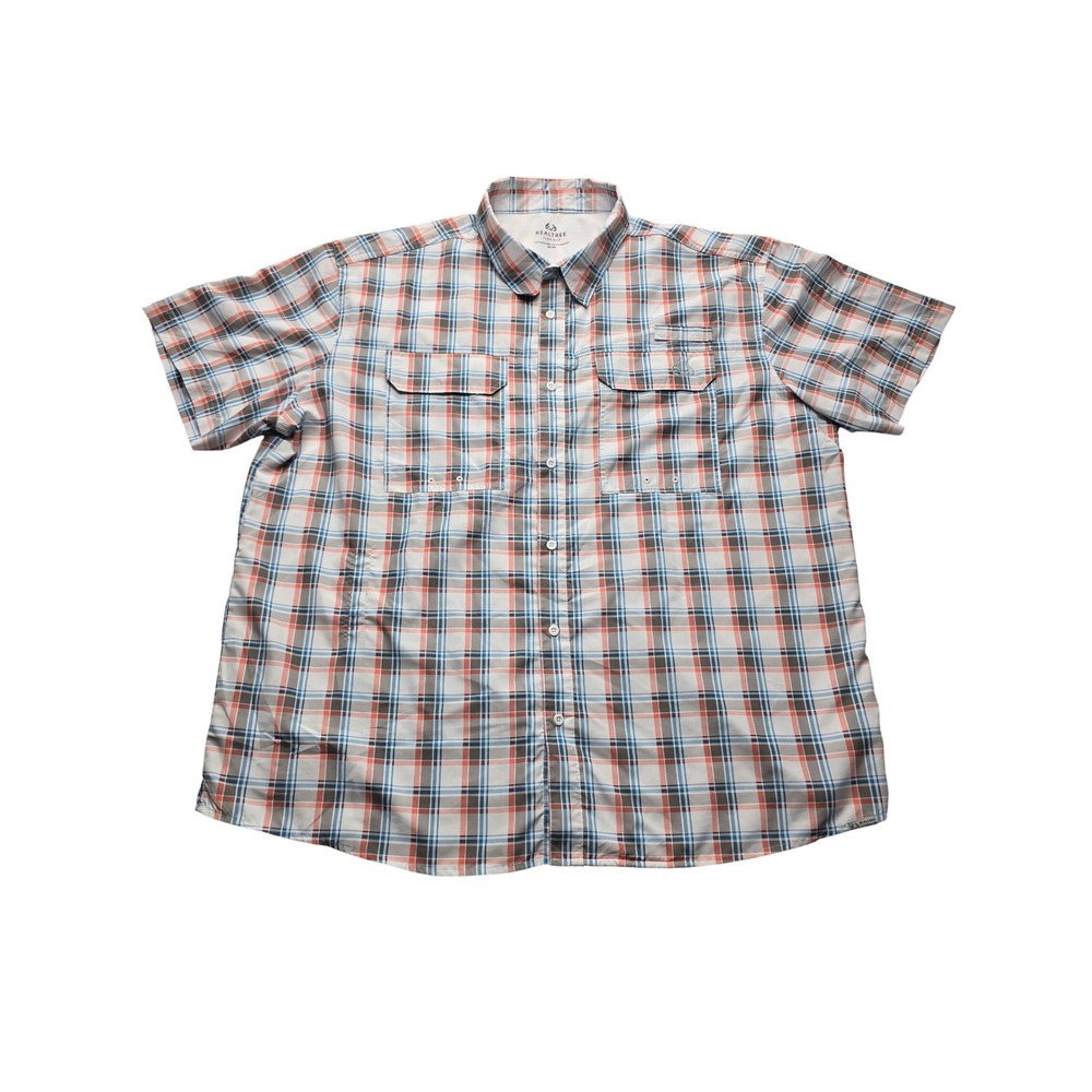 Realtree Fishing Plaid Short Sleeve Button Up Shirt Blue Moon Mens 3XL